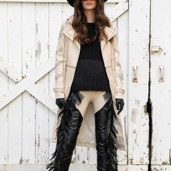 Callie Wear it Like you Mean It Vegan Leather Trench Coat With Studs Azalea Wang - Picture 8 of 10